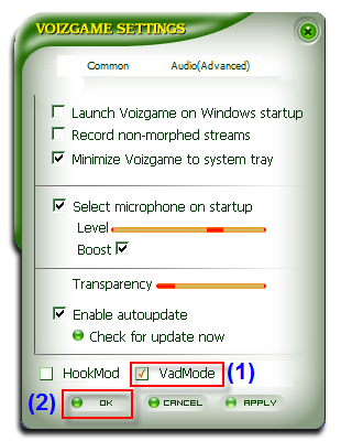 Fig 2: VoizGame Settings